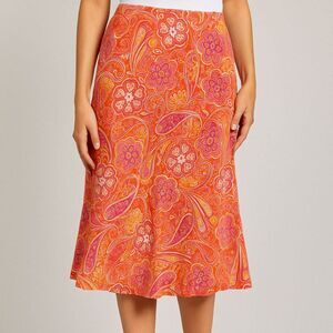 Coldwater Creek Orange Floral Paisley Linen Blend Skirt Size Small